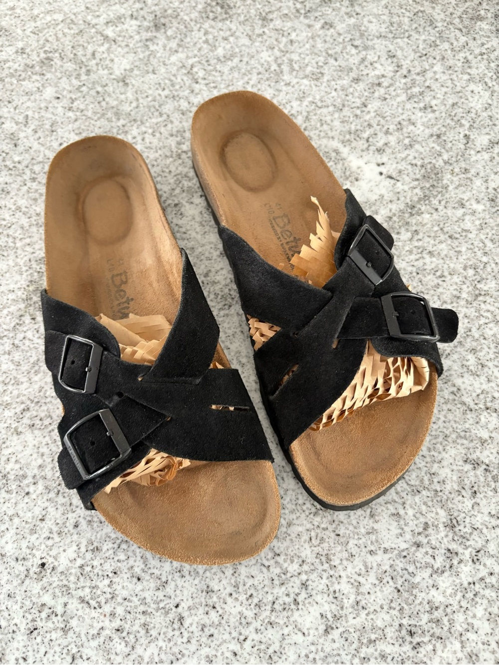 Betula Birkenstock Lugano slide black leather slip on sandals women’s 10